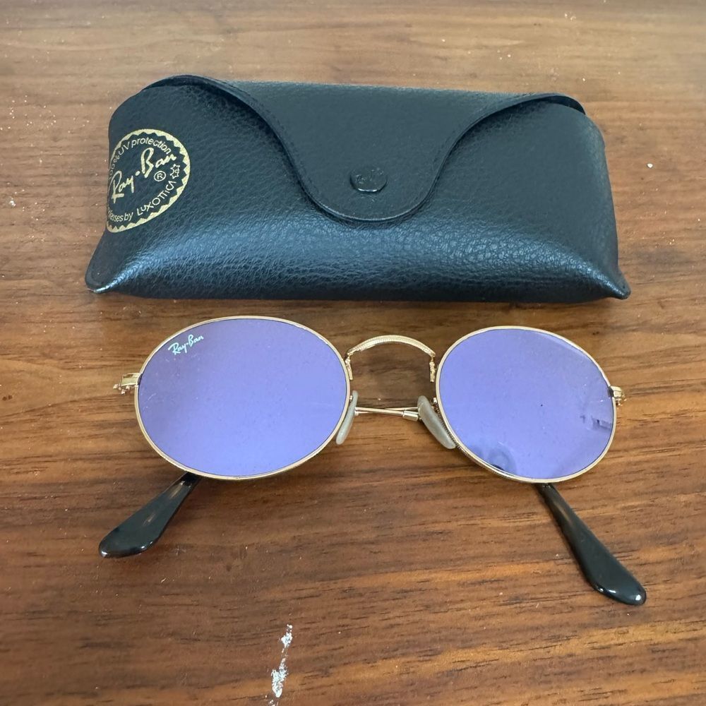 Ray-Ban Round Metal Sunglasses Purple Lenses Gold Frame